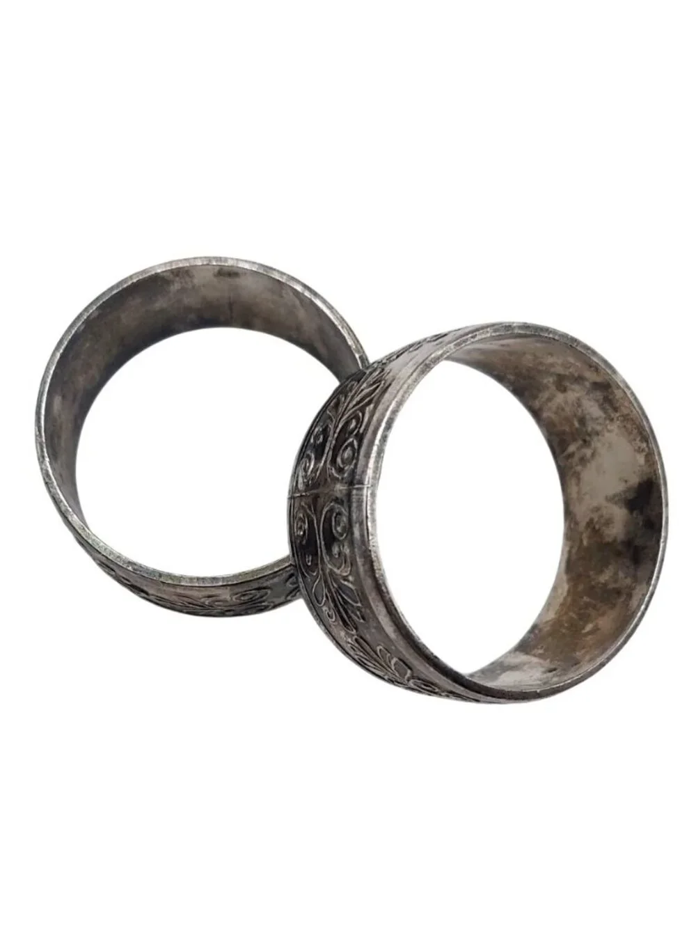 Napkin Rings Silver Plated Embossed Celtic Scroll Victorian Set Of 2 Vintage